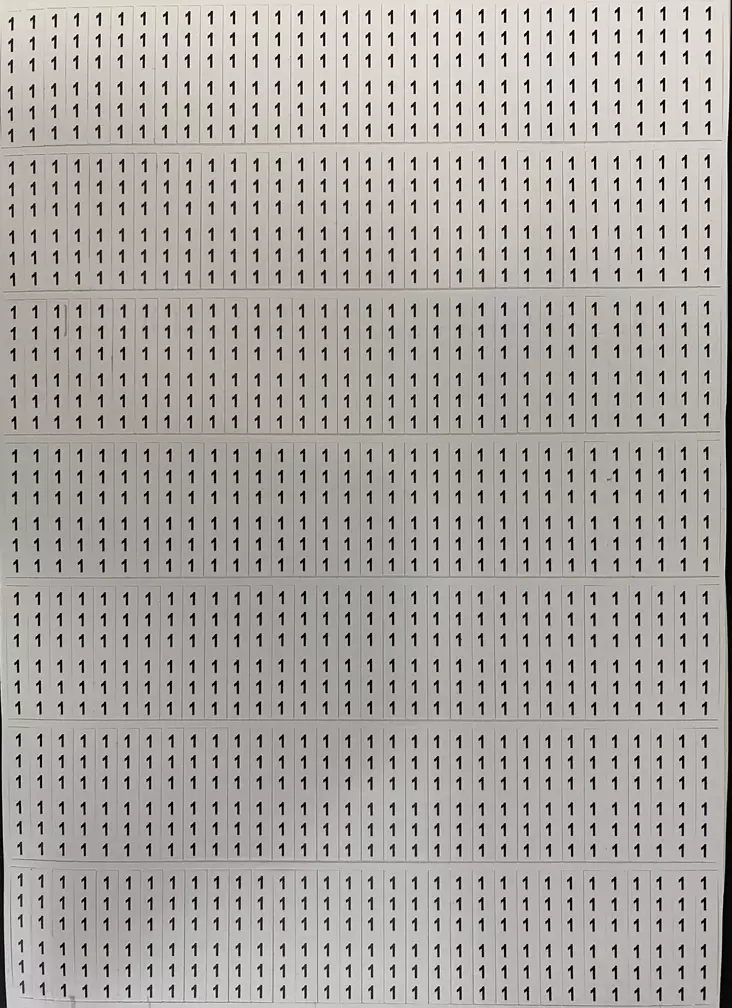 Valkoinen tarra jossa nro1 6x päällekkäin yhden tarran koko 6*38mm - A4 4-väri Muotoonleikatut tarrat  - Tarnro1x224kpl - 1