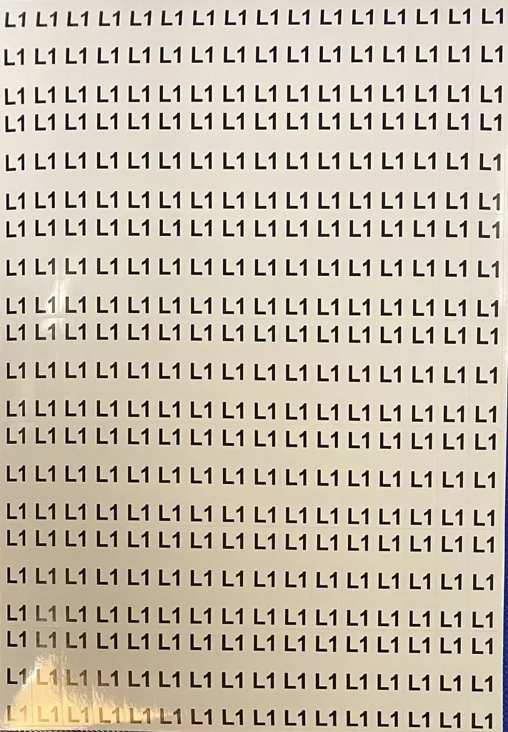 Tarra L1 valk. musta teksti 13*41mm 105kpl/arkki - A4 4-väri Muotoonleikatut tarrat  - TARL1leikattu - 1